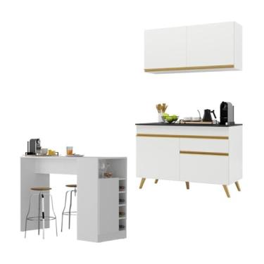 Imagem de Cozinha Compacta com Bancada Americana 1 Porta Veneza Multimóveis Mp2207 Branco/dourado