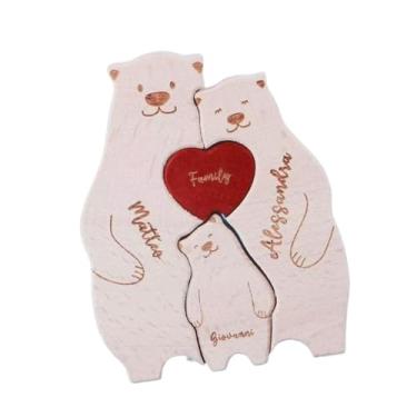 Imagem de menolana Puzzim de madeira em forma de urso, decoração de madeira, decoração de mesa, escultura de presentes de quebra -cabeça de madeira, família de ursos, 3 Ursos