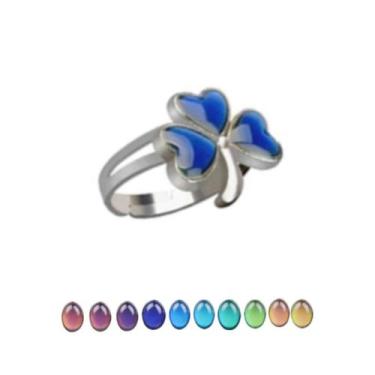 Imagem de Anel Do Humor Trevo Muda De Cor Ajustável Alta Qualidade - Giog Joias,