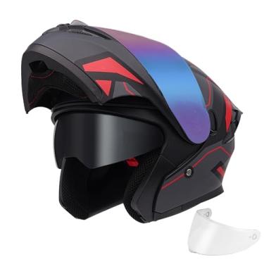 Imagem de JQF Gear Capacete Modular Para Motocicleta Com Viseira Dupla E Flip Up, Capacete Integral Ff808 Aprovado Pelo Dot Para Adultos, Homens E Mulheres (Vermelho Mech Man, Xl)