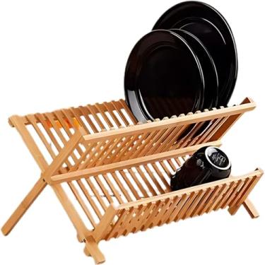 Imagem de Escorredor de Pratos com 11 Divisórias Bambu para Pratos Copos e Talheres