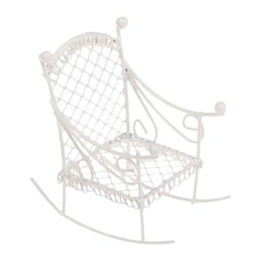Imagem de Luwecf Cadeira de balanço em miniatura Tiny Creative, Sturdy, Dollhouse Furniture, Mini Chair Model for Photo Aps Doll Houses Fairy Garden, Branco