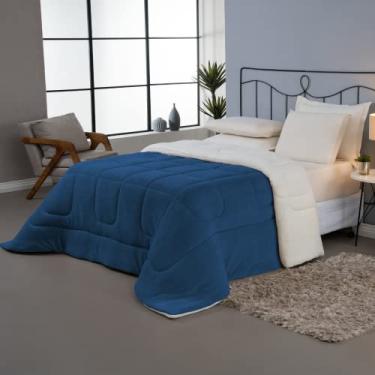 Imagem de Coberdrom Cobertor Dupla Face Casal Queen Manta Soft e Sherpa (Marinho)
