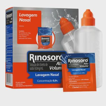 Imagem de Rinosoro alto volume 0,9% lavagem nasal 30 envelopes + lavador nasal 250ML