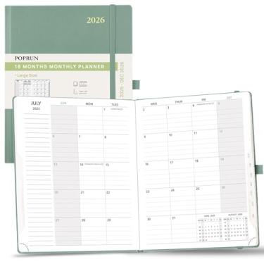 Imagem de POPRUN Agenda mensal 2025-2026 (B5 21,6 cm x 26,7 cm), calendário de 18 meses (25 de julho a 26 Dce) com abas mensais, capa dura, bolso interno, papel grosso de 100 g/m² - verde meia-noite