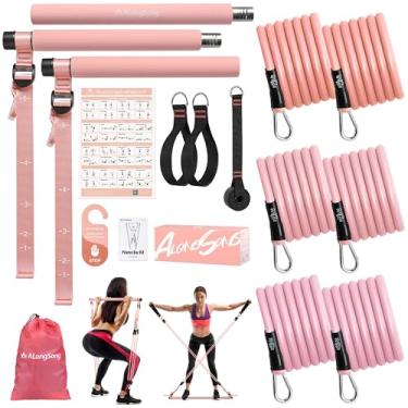 Imagem de ALongSong Kit de barra de pilates atualizado com faixas de resistência látex natural, equipamento de exercício ajustável, multifuncional, bastão de pilates de ioga, para academia em casa, suporta