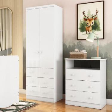 Imagem de Quarto Infantil com Guarda Roupas 2 Portas 3 Gavetas e Cômoda 3 Gaveta
