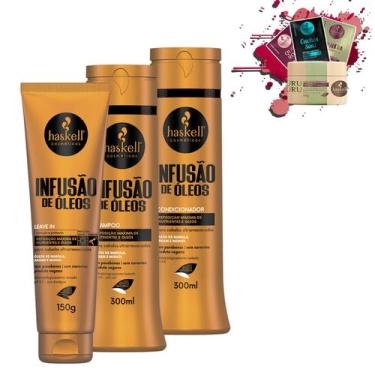 Imagem de Kit Haskell Infusão de Óleos Shampoo Cond 300ml Leave 150gr