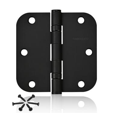 Imagem de Pacote com 3 dobradiças de porta preto fosco 304 dobradiças de aço inoxidável para madeira 5/8 cantos de raio de 8,9 cm dobradiças de porta de rolamento de esferas para porta interior e exterior