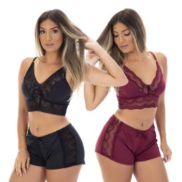 Imagem de Kit 2 Pijamas Baby Dolls Microfibra Renda Short Top - Dakota Lingerie 