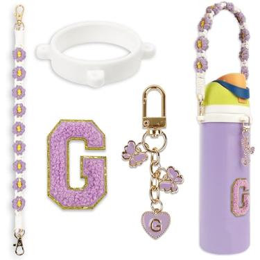 Imagem de Conjunto de pingentes de letras fofas compatível com garrafa de água Owala 680 g, 946 ml, 1,134 g, copo de café Owala Kids, Owala FreeSip – Inclui alça de alça, para acessórios Owala & Stanley Cup