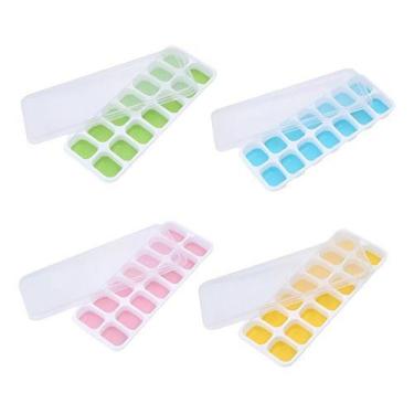 Imagem de Kit 4 Formas De Gelo Cubo Com Tampa Fundo Silicone Flexível - Jf Comér