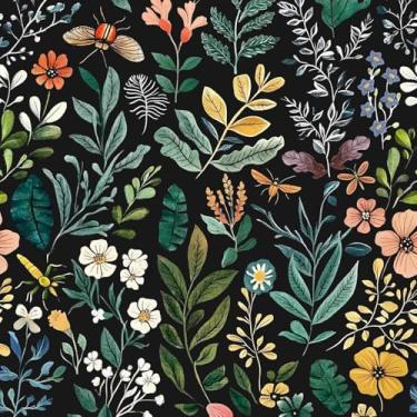 Imagem de Fvlow Papel de parede floral descasque e cole papel de parede floral verde escuro papel de parede botânico colorido papel de contato vintage autoadesivo removível cobertura de parede 1.000.8 cm x 44.2