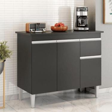 Imagem de Balcão Gabinete de Pia para Cozinha Sem Tampo 100cm Tatiane Preto- MAB