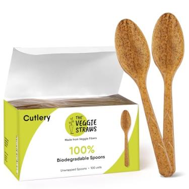 Imagem de Spoons Made of Vegetable Fibers, 100 PCS of 6.7” Long Heavy-Duty and Splinter Free Eco-Friendly Spoons, Perfect Sustainable Cutlery for All Types of Occasions by The Veggie Straws