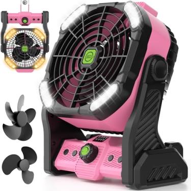 Imagem de RUNTOP Ventilador de acampamento com luz LED, ventilador de barraca externo alimentado por bateria recarregável de 20000 mAh com gancho, controle remoto, 4 velocidades, oscilação USB pessoal
