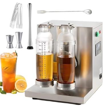Imagem de Máquina automática de coqueteleira para chá com leite - 340 RPM, coqueteleira comercial de 120 W com suporte para copos ajustável (350-1000 ml), temporizador de 1-120 s, rotação de 360° (dois cop