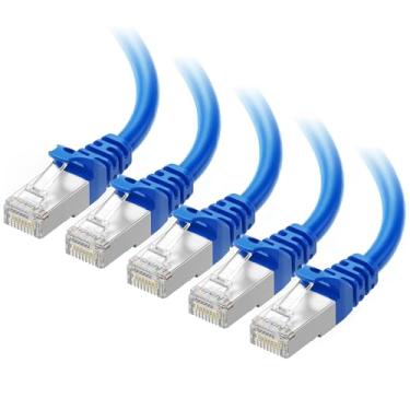 Imagem de Cable Matters Cabo Ethernet Cat6A blindado curto de 10 Gbps, pacote com 5 unidades Snagless de 0,9 m (SSTP, cabo Ethernet blindado SFTP, cabo blindado Cat6, cabo de rede blindado Cat 6) em azul