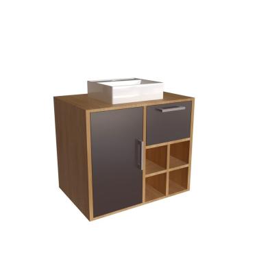 Imagem de Gabinete De Banheiro Suspenso 68cm 1 Porta 1 Gaveta E Nicho Aberto Com Cuba Eduarda Mel-grafite