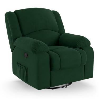 Imagem de Poltrona Do Papai Reclinável Melim Glider Giratória Massagem Veludo Fh1 - D'rossi Cor Verde