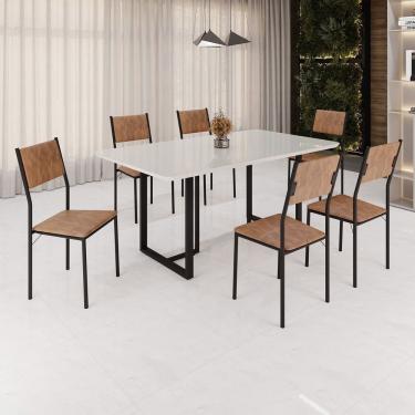 Imagem de Conjunto Sala De Jantar Mesa 160x90cm Base Lunna Tampo Mdf Laca Com Vidro Florença Marrom Preto