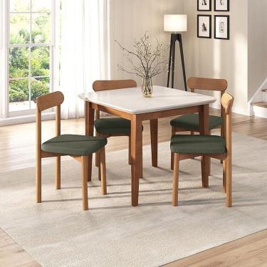 Imagem de Kit Mesa De Jantar Tangará 95cm E 4 Cadeiras Pitanga Cabecasa Madeiramadeira Caramelo Off White Verde