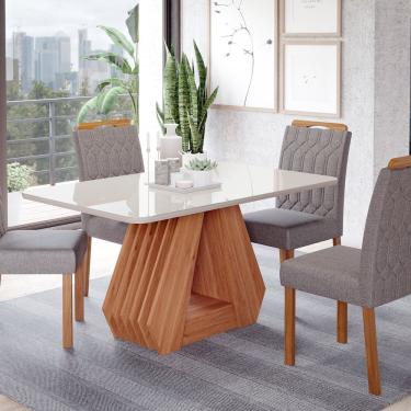 Imagem de Sala De Jantar Agata 130 Cm Com 4 Cadeiras Paola Wood Off Madeira