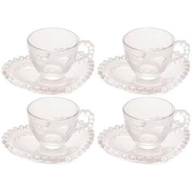 Imagem de Conjunto Com 4 Xícaras E Pires Para Café Wolff Pearl Coração Em Cristal - 85 Ml Cristal