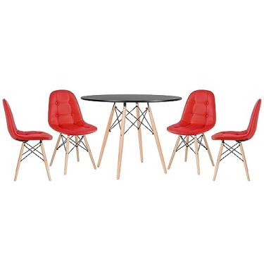 Imagem de Loft7, Mesa redonda Eames 100 cm + 4 cadeiras estofadas Eiffel Botonê