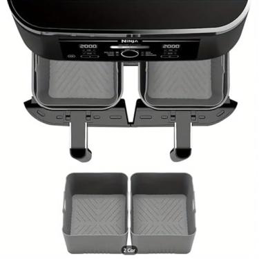 Imagem de Forma de Silicone para Air Fryer retangula 20x13 Antiaderente Reutilizável com Alça Cesto para AirFryer Fritadeira Elétrica Ideal Batata Frita Carnes Fritar Sem Óleo