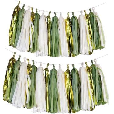 Imagem de Generic Guirlanda De Papel Seda Verde Musgo, Marfim E Dourado, Com Borlas, 15 Peças, Faça Você Mesmo, Faixa Para Festa, Casamento, Chá Bebê, Decoração Aniversário
