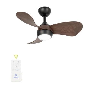Imagem de FANSHAIN Ventilador De Teto Com Luz Para Quarto: 30" Pequeno E Silencioso, Controle Remoto - 6 Velocidades Motor Cc 3 Cc, Reversível, Uso Interno Externo, Lâminas, Cor Nogueira