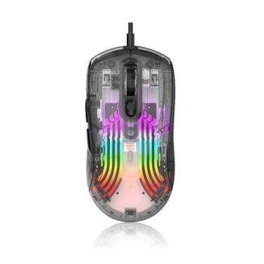 Imagem de Mouse com fio RGB Transparente para Jogos - Mouse Silencioso com 5 Níveis DPI mouse ergonômico para jogos com fio,Bateria Recarregável,escuro