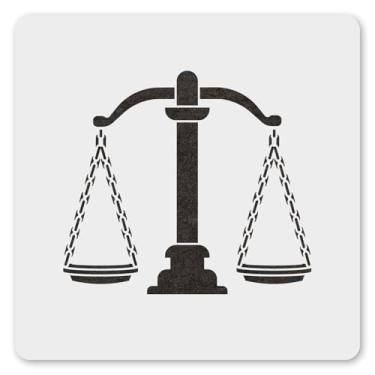 Imagem de MAGJUCHE Estêncil Scales of Justice 15 cm, estêncil reutilizável de advogado para pintura faça você mesmo artesanato decoração