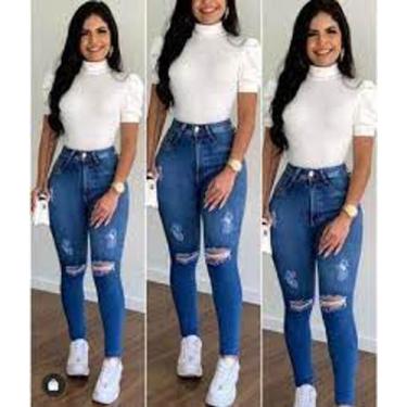 Imagem de blusa feminina canelada gola alta manga bufante moda - filo modas, Ros