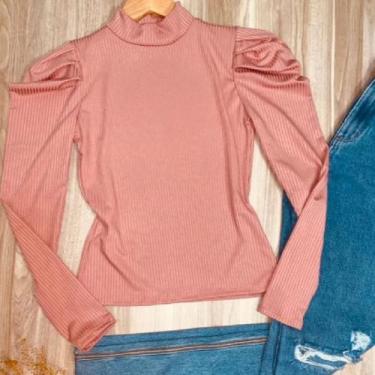 Imagem de Blusa manga longa malha canelada feminina gola alta - Filó Modas, p, T