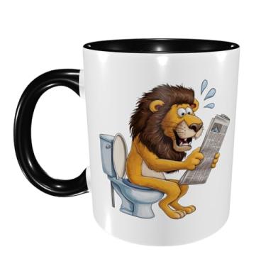 Imagem de Leão engraçado no vaso sanitário 2 canecas de café novidade engraçada xícara de chá de cerâmica segura para micro-ondas 325 ml copo ideal para escritório e casa para homens e mulheres