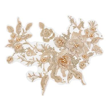 Imagem de NBEADS Remendo de bordado de flor Goldenrod, apliques de renda de organza bordados apliques florais costurados para roupas, costura, casamento, noiva, sapatos, decoração
