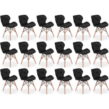 Imagem de Kit 18 Cadeiras De Jantar Charles Eames Slim Wood Estofada - Preto