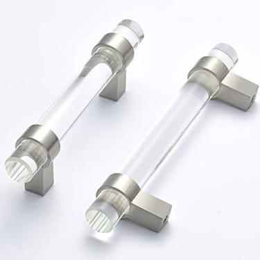 Imagem de BonKuDoo Pacote com 10 puxadores de gaveta de vidro, puxadores de armário, puxador de cômoda de cristal (orifício central de 7,6 cm), níquel escovado