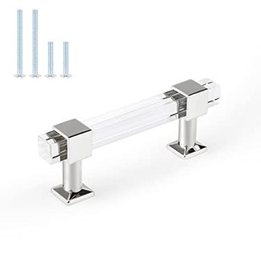 Imagem de Pacote com 5 alças de armário de cozinha Orger com tubo transparente quadrado, aberturas de 7,6 cm, puxadores de acrílico para gabinete, base de liga de zinco cromada polida, alças de gaveta para armário de banheiro