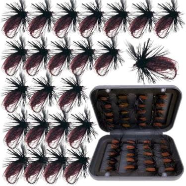 Imagem de Qievcrme 24 peças de pesca com mosca, iscas de truta, equipamento de pesca, moscas com robalo de truta em caixa, isca artificial de peixe (24 peças com mosca de besouro)