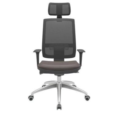 Imagem de Cadeira Office Brizza Tela Preta Com Encosto Assento Vinil Café Autoco