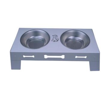 Imagem de Comedouro Pet Aço Elevado Duplo Suporte Cão Gato Cachorro - Ideallume,