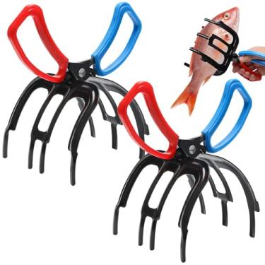 Imagem de Anglekai Pacote com 3 pegadores de peixe, alicate de pesca antiderrapante com 3 garras de metal para braçadeira de controle de peixe, suporte colorido para garra de pesca (3)