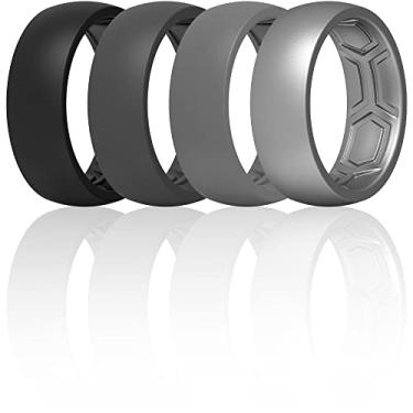 Imagem de ThunderFit Alianças de casamento de silicone masculinas, alianças de casamento com padrão respirável - 8 mm de largura, 2 mm de espessura, 7.5 - 8 (18.2mm), Silicone, Sem pedra preciosa