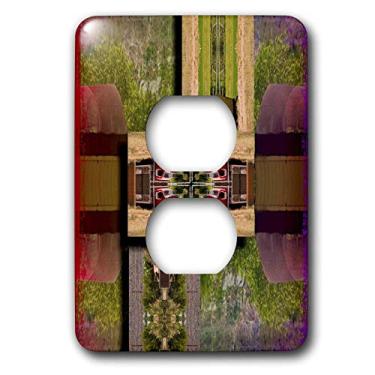 Imagem de 3dRose lsp_39184_6 Caminhão antigo e pilhas de feno com tons de vermelho, roxo e verde 2 tampas de tomada