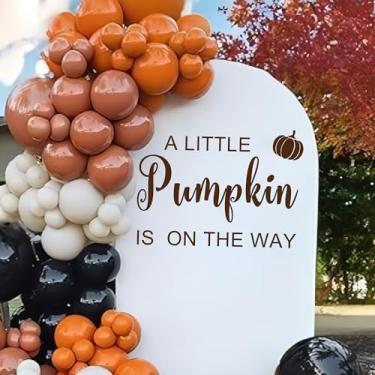Imagem de CIEQR Decalque A Little Pumpkin is On The Way - Decalque de decoração de chá de bebê de abóbora, tema de outono, decoração de revelação de gênero, adesivo para festa, pano de fundo, arco de balão...