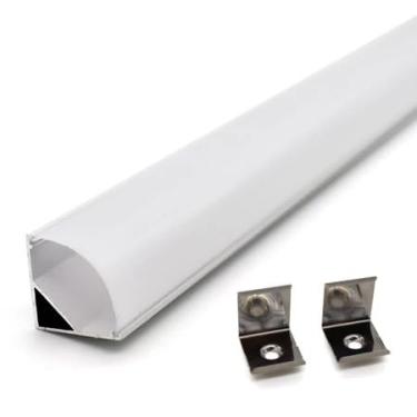 Imagem de Kit 10m Perfil de Alumínio Slim Branco 45° para Fita LED – 10 Unidades 1m (16x16mm) – Sobrepor/Canto – Iluminação Decorativa Contínua para Gesso, Móveis e Paredes