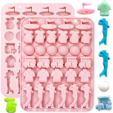 Imagem de Pacote com 2 moldes de bola de golfe para chocolate, 32 cavidades, bolas de golfe, esportes, silicone, cubos de gelo, sacos de golfe, camisas, formas de golfista, molde para chocolate, doces, fondant